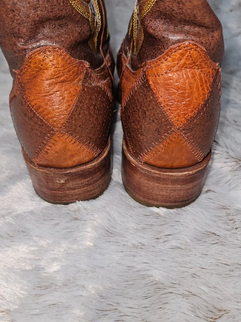 El General Pointed Toe Patchwork Ostrich Cowboy Boots Mens 8.5  {#826-4}